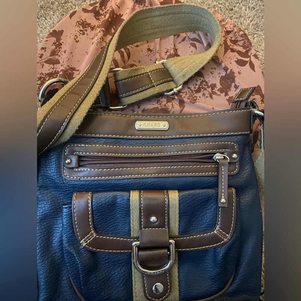 Cross body bag chaps brand. Blue and brown